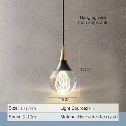 Modern black and gold crystal led ball pendant with clear glass globe and led filament bulb for dining room decorbites crystal led