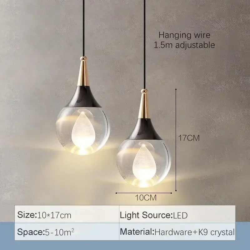 Modern black and gold crystal led ball pendant with clear glass teardrop and led bulb for dining room decorbites crystal led