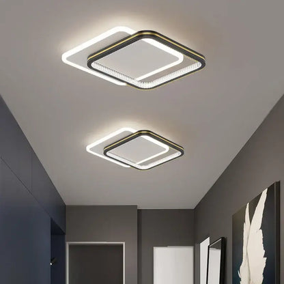 Modern black and gold decorbites crystal led ceiling lights with sleek frame and glowing edge lights for entrance hallways