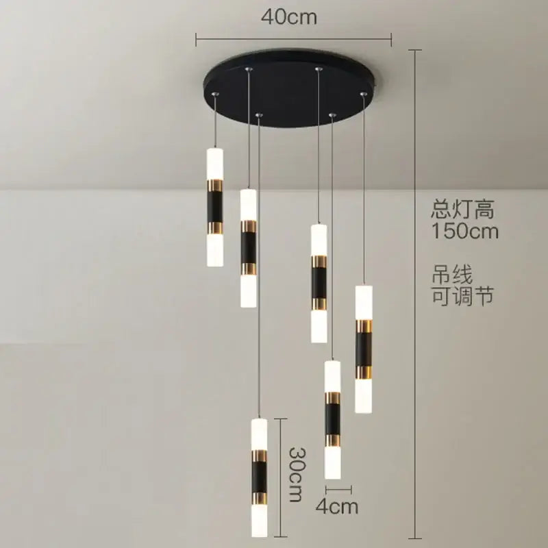 Modern black and gold crystal led chandelier pendant light with adjustable cords for elegant staircases decorbites crystal led