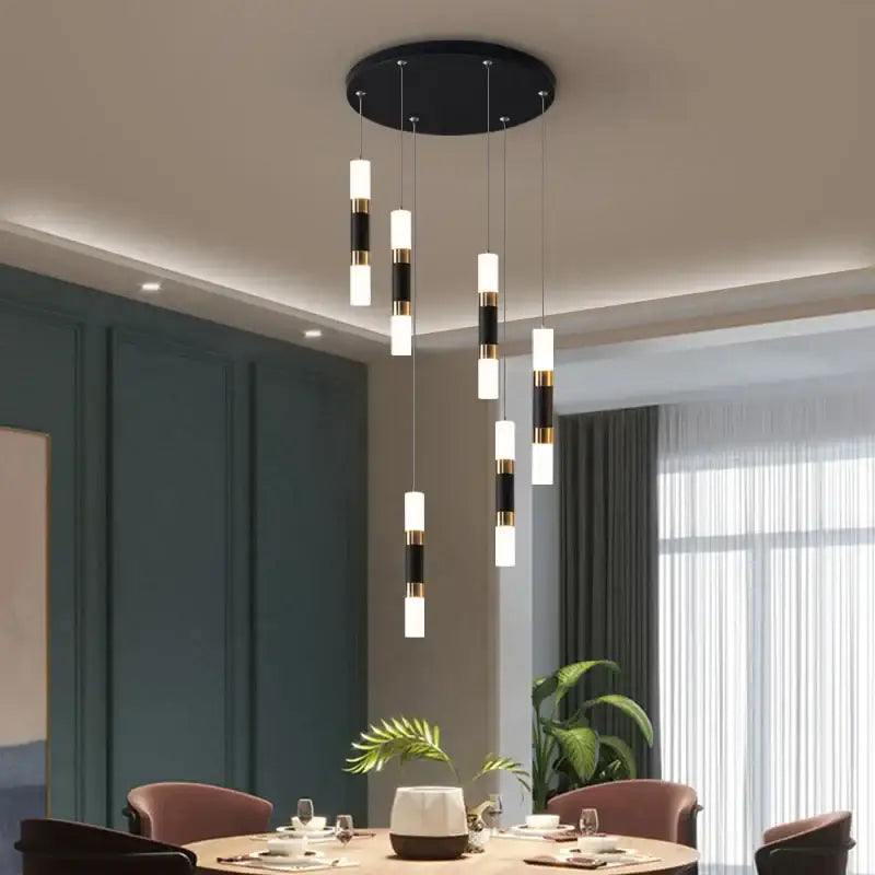 Modern black and gold crystal led chandelier pendant light with frosted glass shades by decorbites crystal led