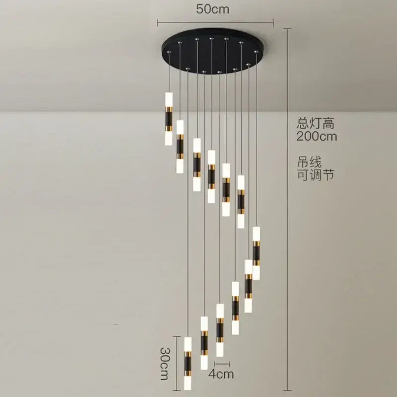 Modern black and gold crystal led chandelier with 12 cascading white diffusers by decorbites crystal led for staircase decor