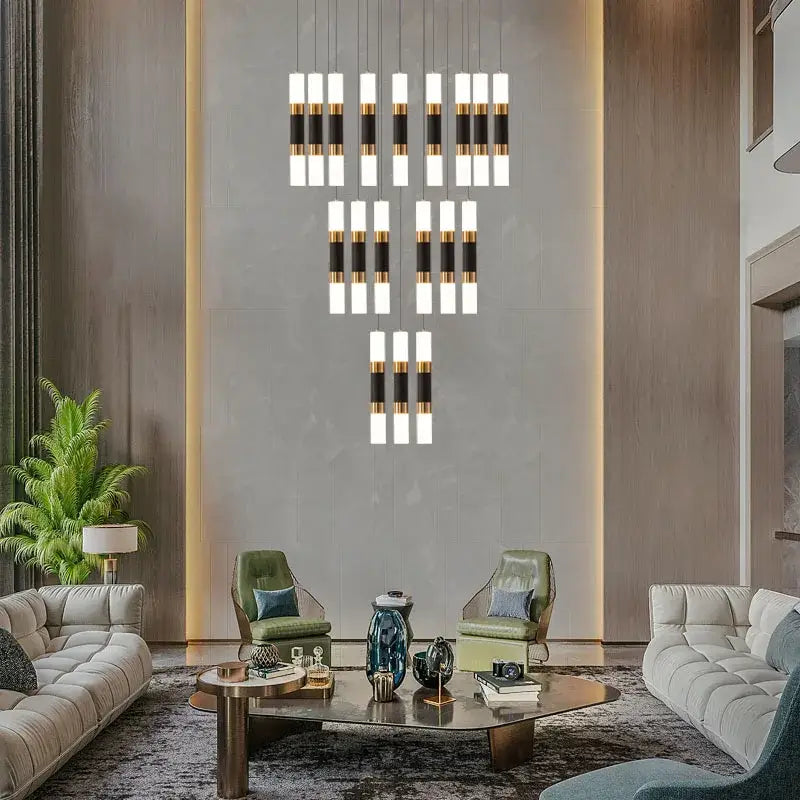 Modern black and gold decorbites crystal led chandelier with geometric vertical rectangular lights for staircase pendant lighting