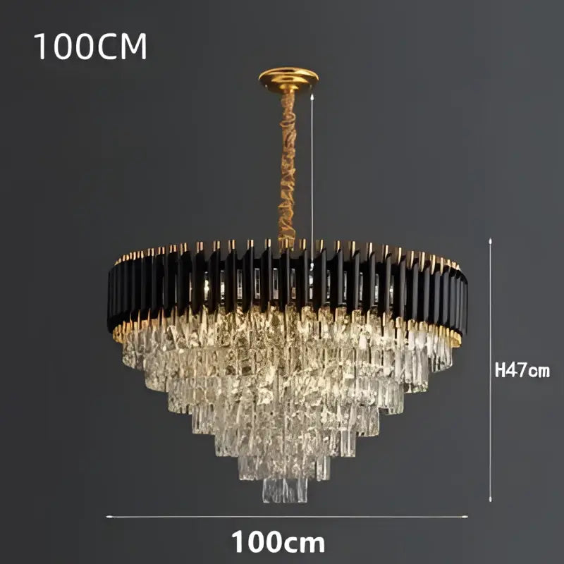 Modern black and gold crystal led pendant chandelier with 100cm diameter metal frame and clear crystal prisms for living room decorbites crystal led