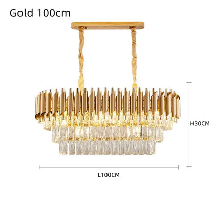 Modern black and gold pendant chandelier with vertical metallic rods and cascading crystal tiers by decorbites crystal led
