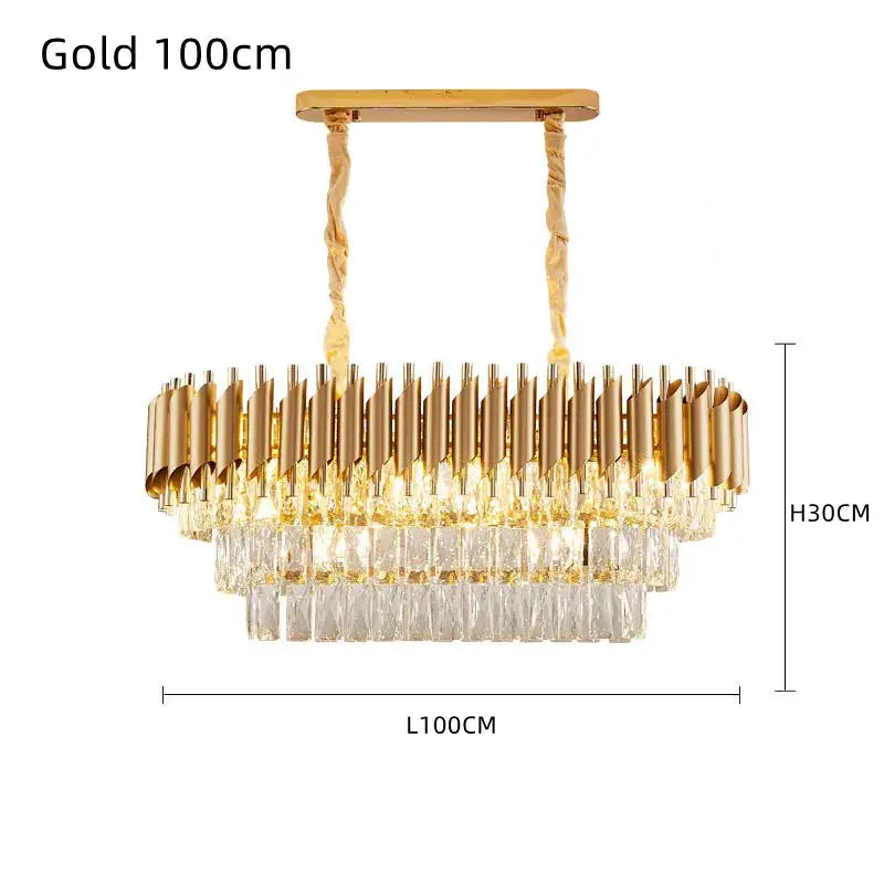 Modern black and gold pendant chandelier with vertical metallic rods and cascading crystal tiers by decorbites crystal led