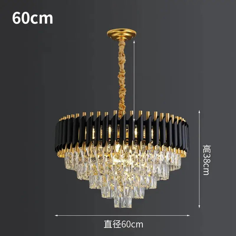 Modern black and gold crystal led pendant chandelier with twisted chain and clear crystal prisms for living room decorbites crystal led