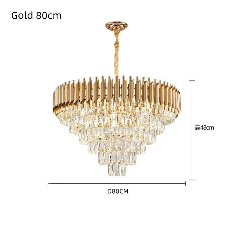 Gold-toned pendant chandelier with tiered crystal led droplets and twisted chain suspension for modern decorbites crystal led design