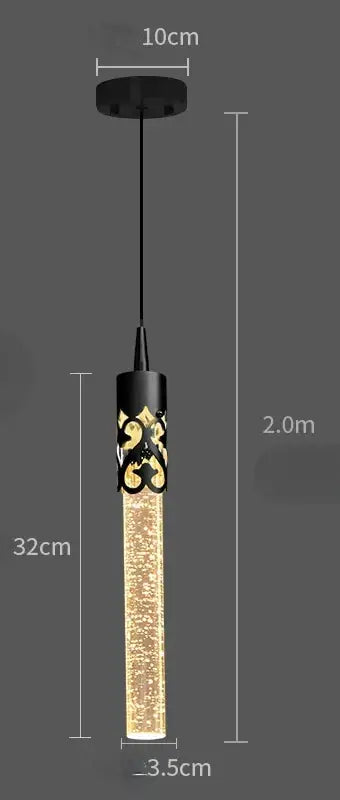 Modern black and gold crystal led pendant lamp with ornate detailing and sparkling glass tube for dining room decorbites crystal led