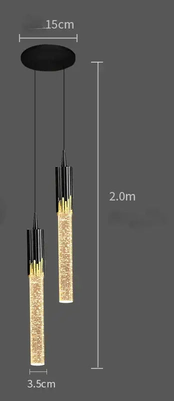 Modern black and gold crystal led pendant lamp with cylindrical glass body filled with sparkling beads for dining room decorbites crystal led