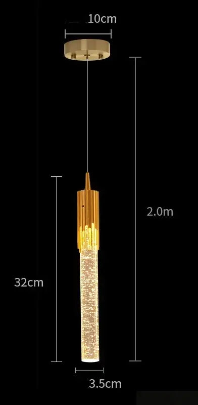 Modern black and gold crystal led pendant lamp featuring a gold-toned cylindrical decorbites crystal led body for dining room decor