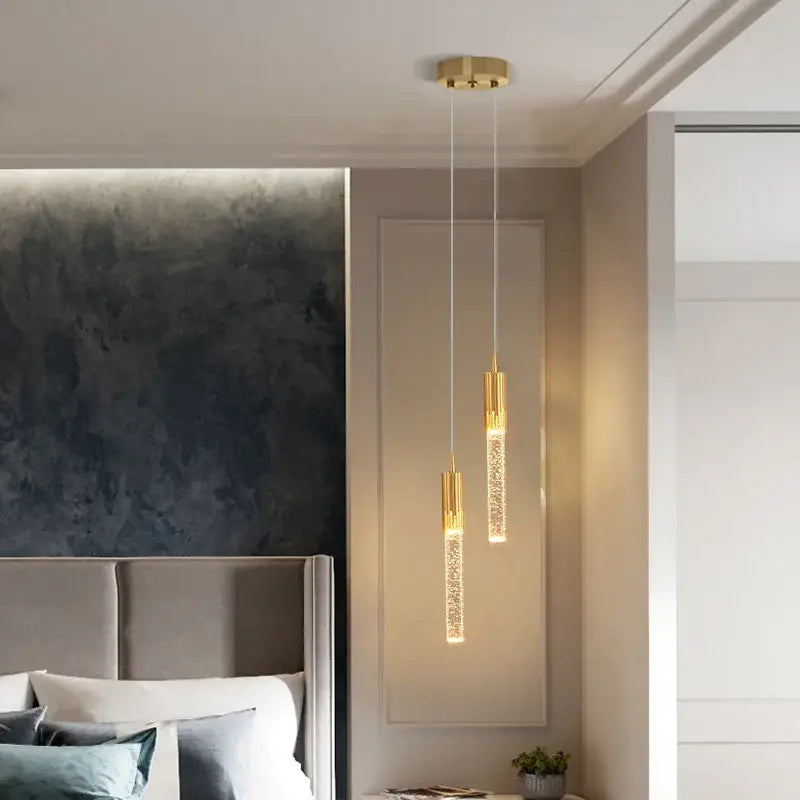 Modern black and gold crystal led pendant lamp with gold-toned decorbites crystal led accents for dining room decor