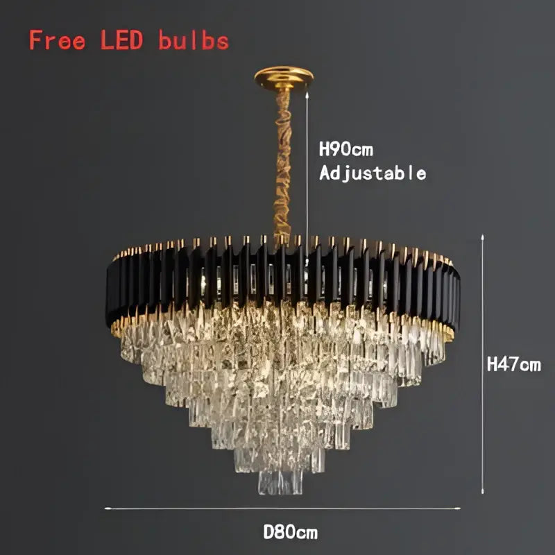 Modern black and gold pendant light with cascading clear crystal led droplets and adjustable height for dining room decorbites crystal led