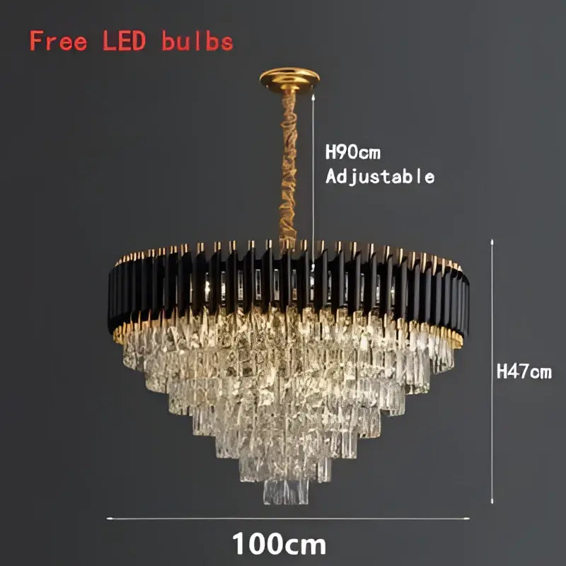 Modern black and gold crystal led pendant light with cascading clear crystal droplets and adjustable height for dining room decorbites crystal led pendant light