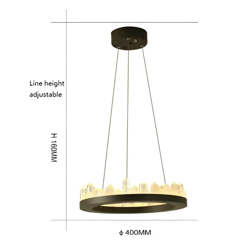 Modern black and gold decorbites crystal led pendant light with adjustable height and illuminated cityscape design
