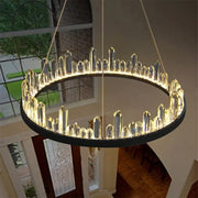 Modern black and gold crystal led pendant chandelier with illuminated crystal-like rods for dining room decorbites pendant lights