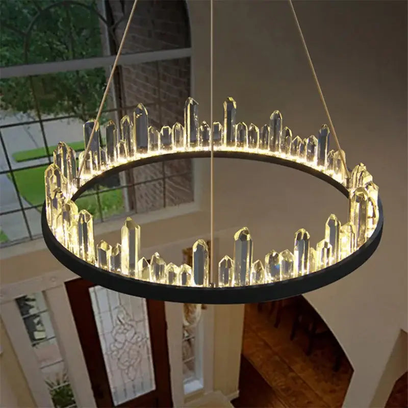 Modern black and gold crystal led pendant chandelier with illuminated crystal-like rods for dining room decorbites pendant lights