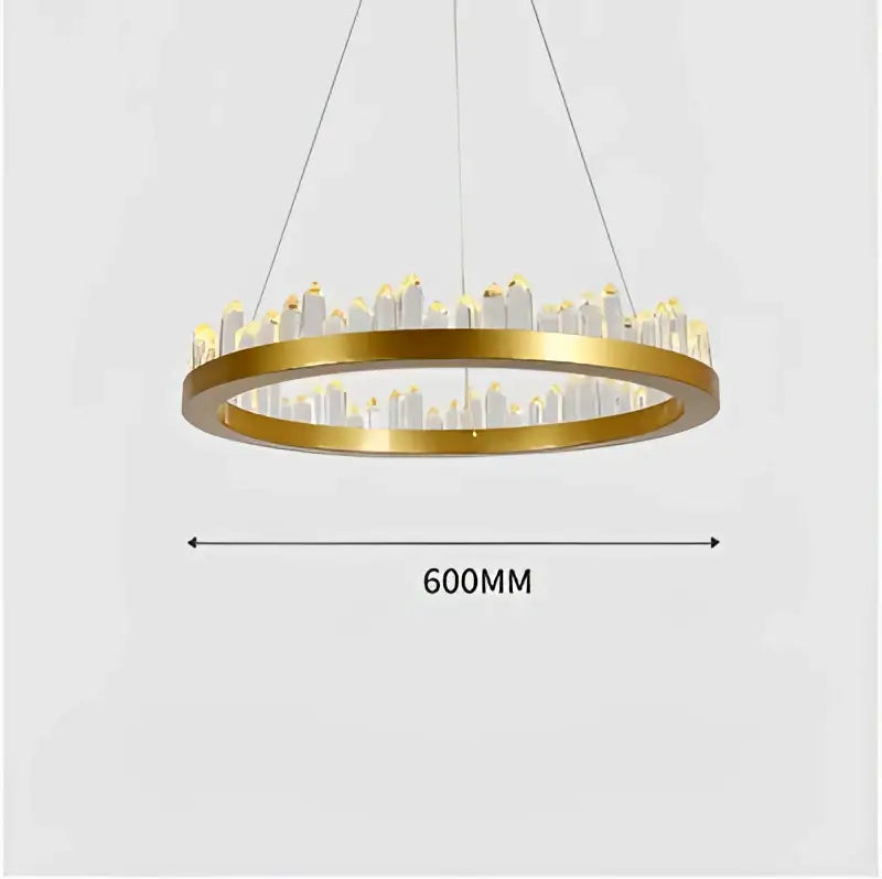 Modern black and gold crystal led pendant chandelier with gold-toned circular decorbites crystal led cityscape design pendant lights