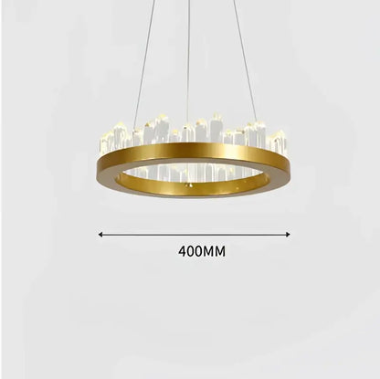 Modern black and gold crystal led pendant lights featuring a 400mm gold-toned circular decorbites crystal led pendant with integrated leds