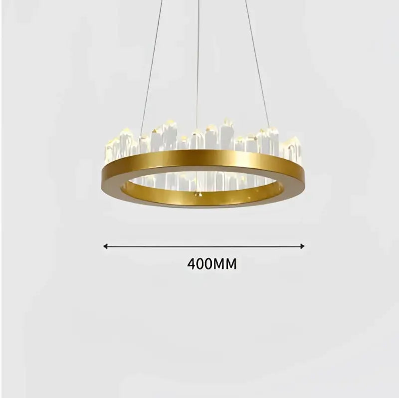 Modern black and gold crystal led pendant lights featuring a 400mm gold-toned circular decorbites crystal led pendant with integrated leds