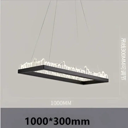 Modern black and gold crystal led pendant lights featuring a rectangular cityscape silhouette for dining room decorbites crystal led chandelier