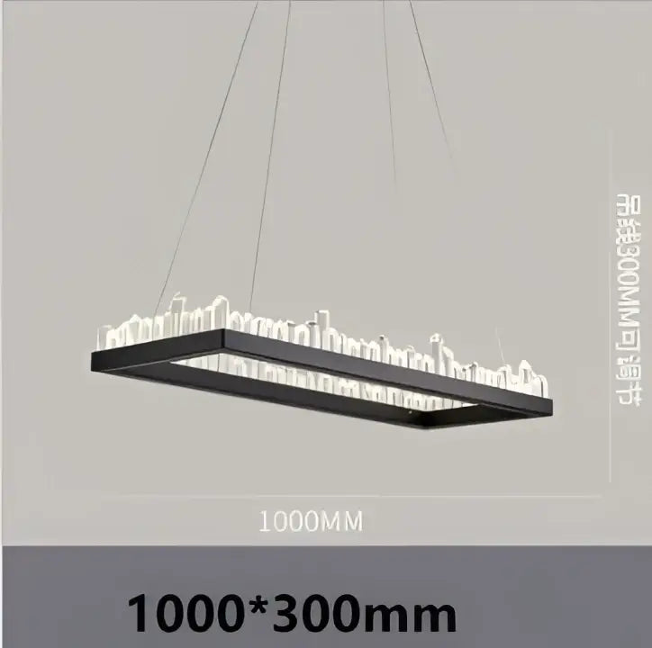 Modern black and gold crystal led pendant lights featuring a rectangular cityscape silhouette for dining room decorbites crystal led chandelier