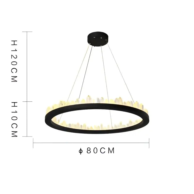 Modern black and gold crystal led pendant lights featuring a circular LED chandelier with cityscape silhouette design