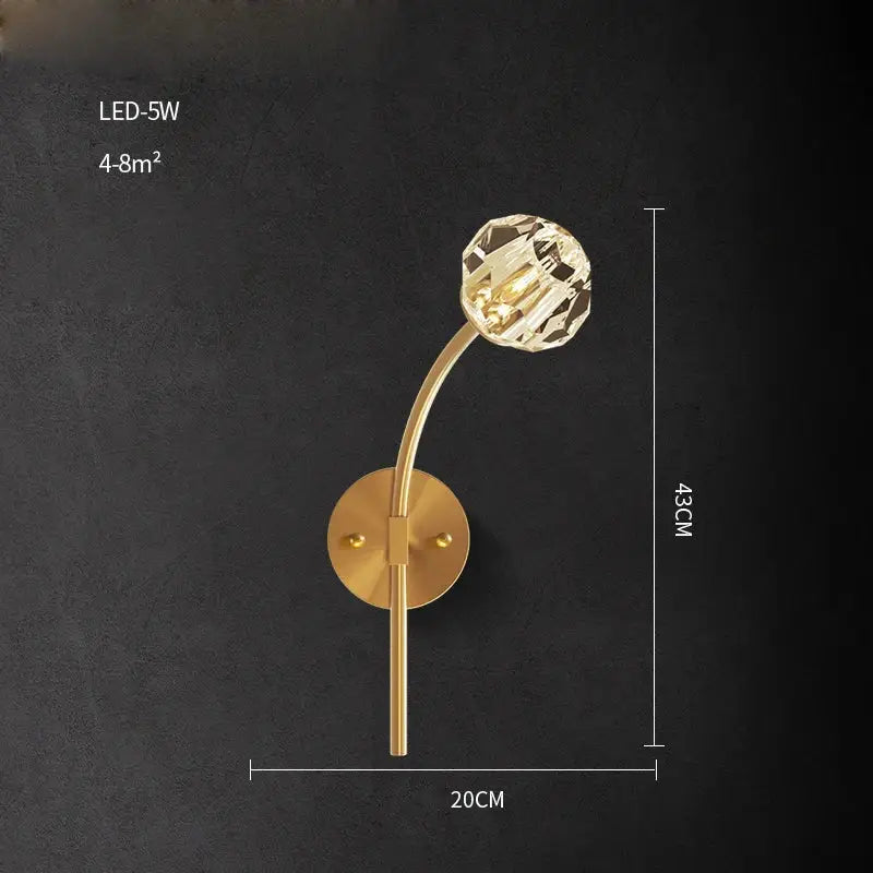 Modern black and gold wall sconce with faceted crystal globe featuring decorbites crystal led wall lighting for bedroom