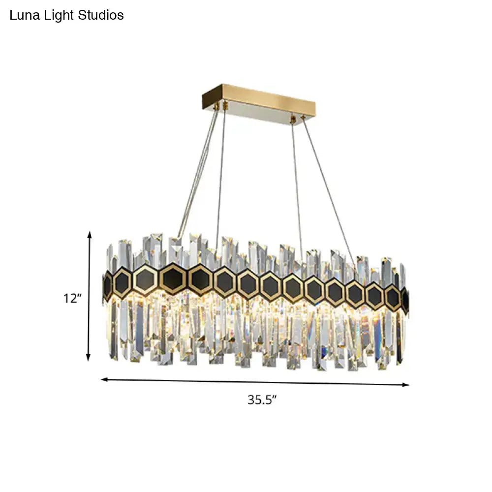 Modern black oval chandelier with gold-toned mount clear crystal prisms for dining room ceiling 220v-240v 110v-120v use
