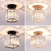 Modern black and gold crystal pendant ceiling light featuring clear glass prisms in cylindrical and square frames for decorbites ceiling light
