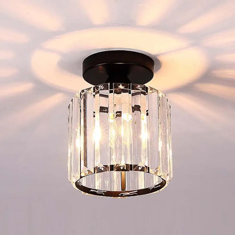 Modern black and gold decorbites crystal pendant ceiling light with clear crystal cylinder and black metal base