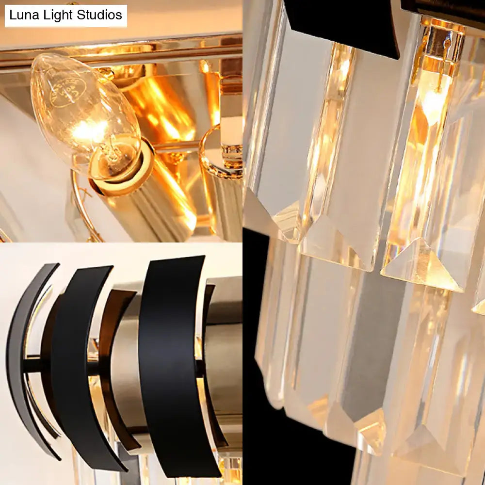Modern black and gold crystal wall sconce wall light with clear faceted prisms and e12 e14 compatible bulbs