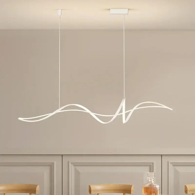 Modern black and gold curved pendant light with sleek white LED wave design, dimmable versions and adjustable color temperature