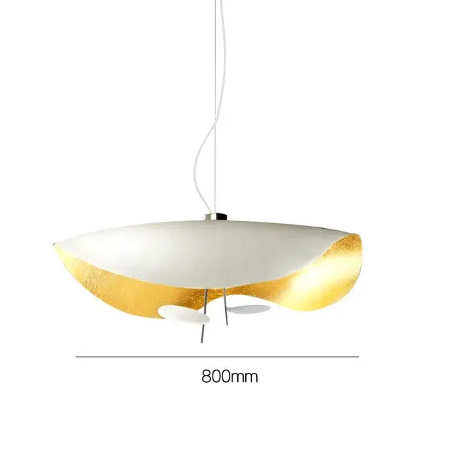 Modern black and gold curved pendant light with sleek white and gold leaf design for dining room decorbites lederam manta