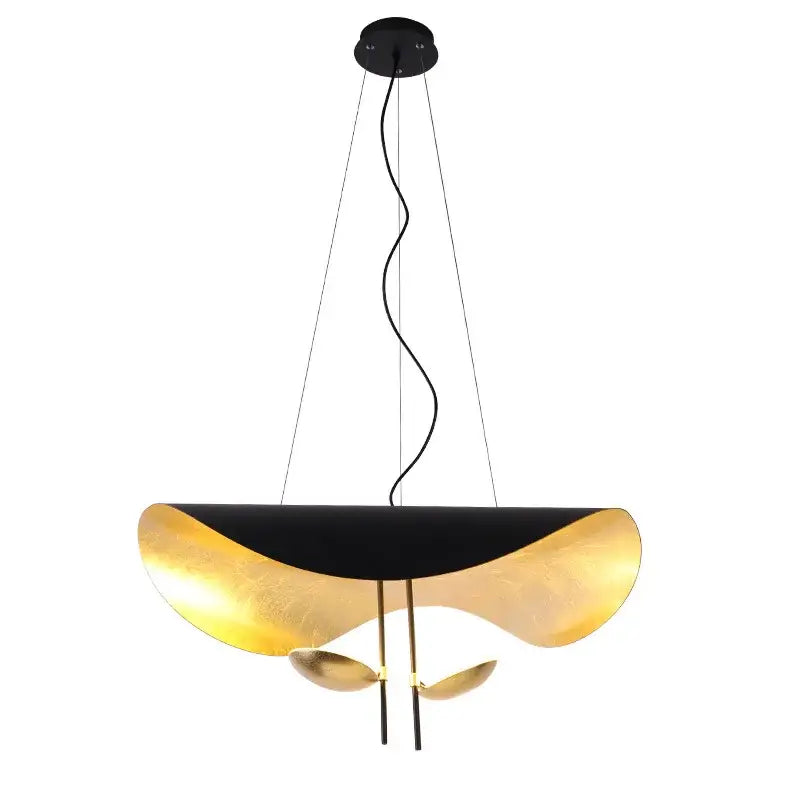 Modern black and gold curved manta pendant lamp with sleek metallic finish and asymmetrical flowing petal design for dining room decorbites lederam manta