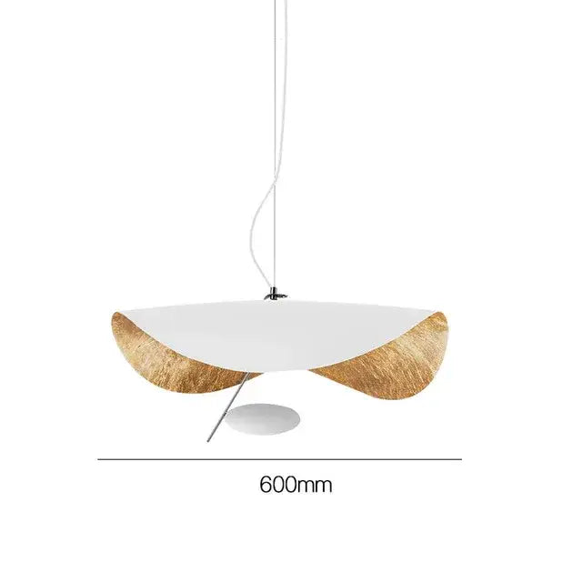 Modern black and gold curved manta pendant lamp with white curved diffuser and golden textured edges for dining room decorbites lederam manta
