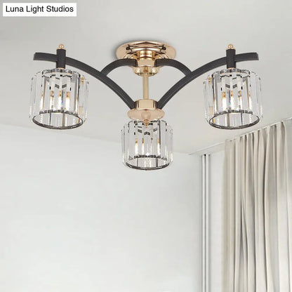 DecorBites™ DecorBites™ Lámpara de techo semiempotrada cilíndrica moderna negra y dorada con bloque de cristal - Lámpara de techo para dormitorio (3/6 cabezales)