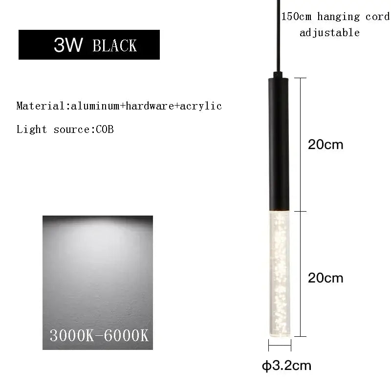 Modern black cylinder pendant light with sleek aluminum and acrylic design and adjustable 150cm hanging cord for kitchen island decorbites black cylinder pendant lights