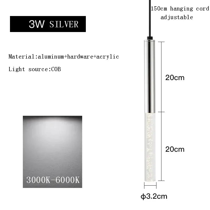 Silver cylindrical pendant light with aluminum and acrylic design and adjustable 150cm cord for kitchen island decorbites black cylinder pendant