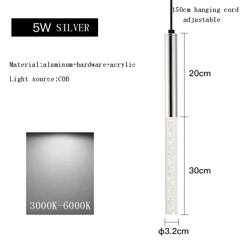 Modern black and gold cylinder pendant lights with a sleek silver 5w aluminum and acrylic body and adjustable cord decorbites black cylinder pendant