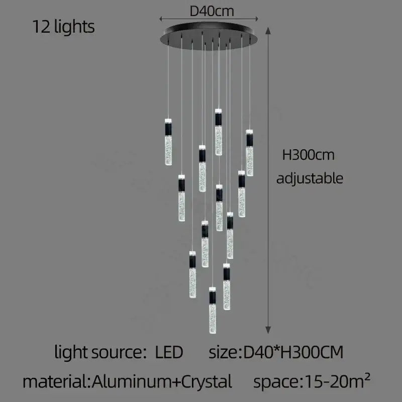 Modern black and clear crystal decorbites cylindrical crystal chandelier with 12 led lights for living room decor