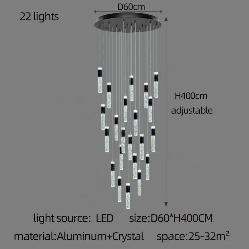 Modern black and clear decorbites cylindrical crystal chandelier with 22 led lights and aluminum base for living room decor