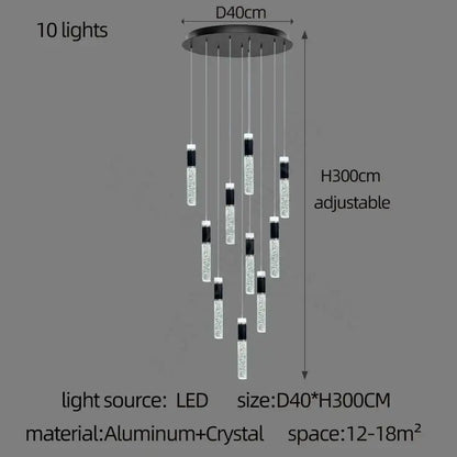 Modern black and clear crystal decorbites cylindrical crystal chandelier with 10 adjustable led lights for living room lighting