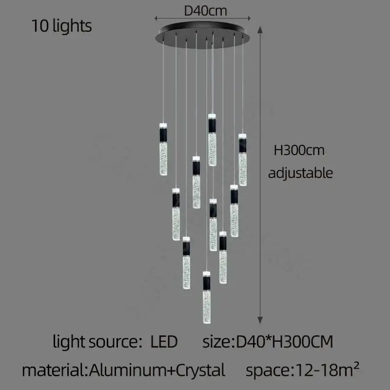 Modern black and clear crystal decorbites cylindrical crystal chandelier with 10 adjustable led lights for living room lighting
