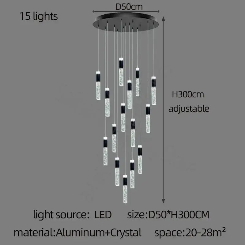 Modern black and clear decorbites cylindrical crystal chandelier with 15 led lights for living room decor