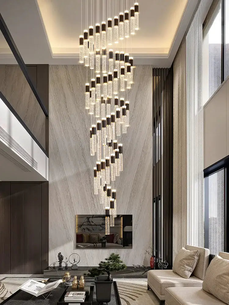 Modern black and gold decorbites cylindrical crystal chandelier with clear glass tubes for living room lighting decor