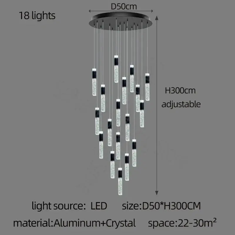 Modern black and clear crystal decorbites cylindrical crystal chandelier with 18 led lights for living room lighting