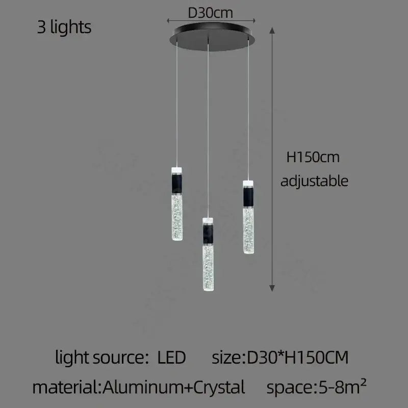 Modern black and gold decorbites cylindrical crystal chandelier with three adjustable led lights for living room decor