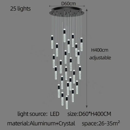 Modern black and clear crystal decorbites cylindrical chandelier with 25 led lights for living room lighting