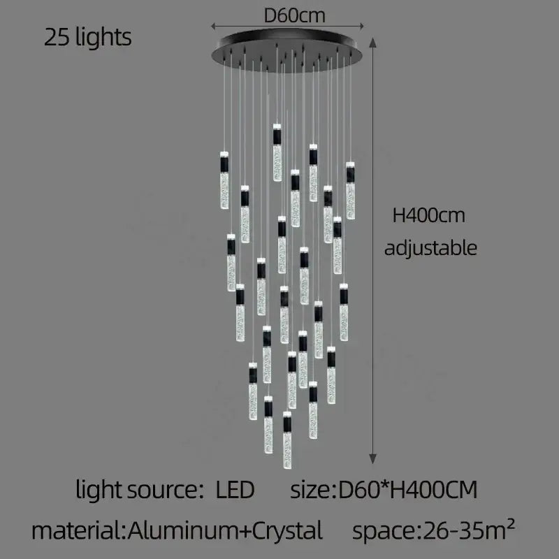 Modern black and clear crystal decorbites cylindrical chandelier with 25 led lights for living room lighting